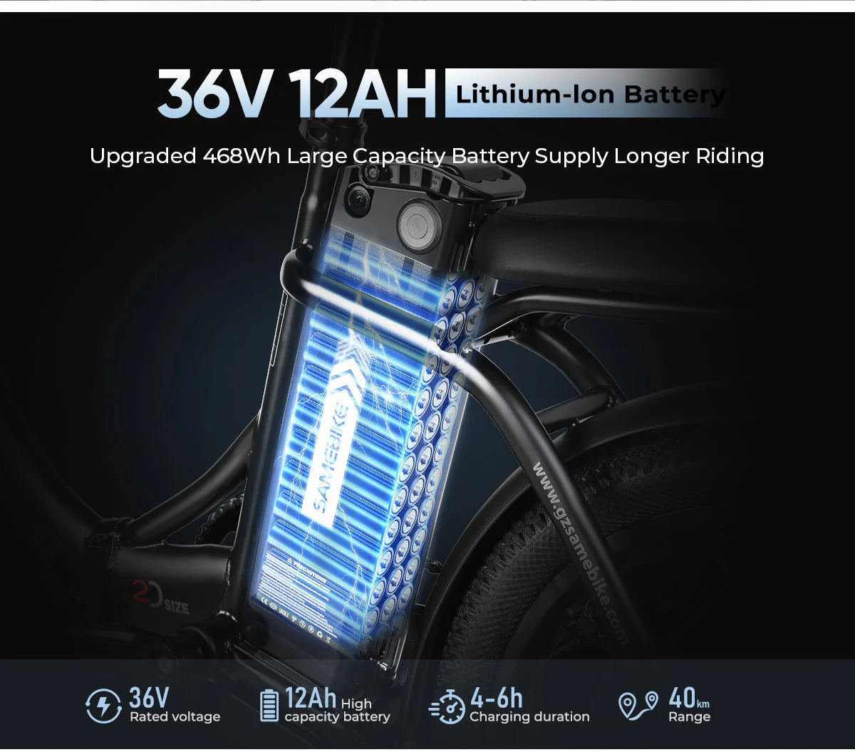 SAMEBIKE CY20 Electric Bike – 250W Motor | 36V 13Ah Battery | 20″ Folding Tyres | Up to 90km Range | Portable Urban Commuter E-Bike