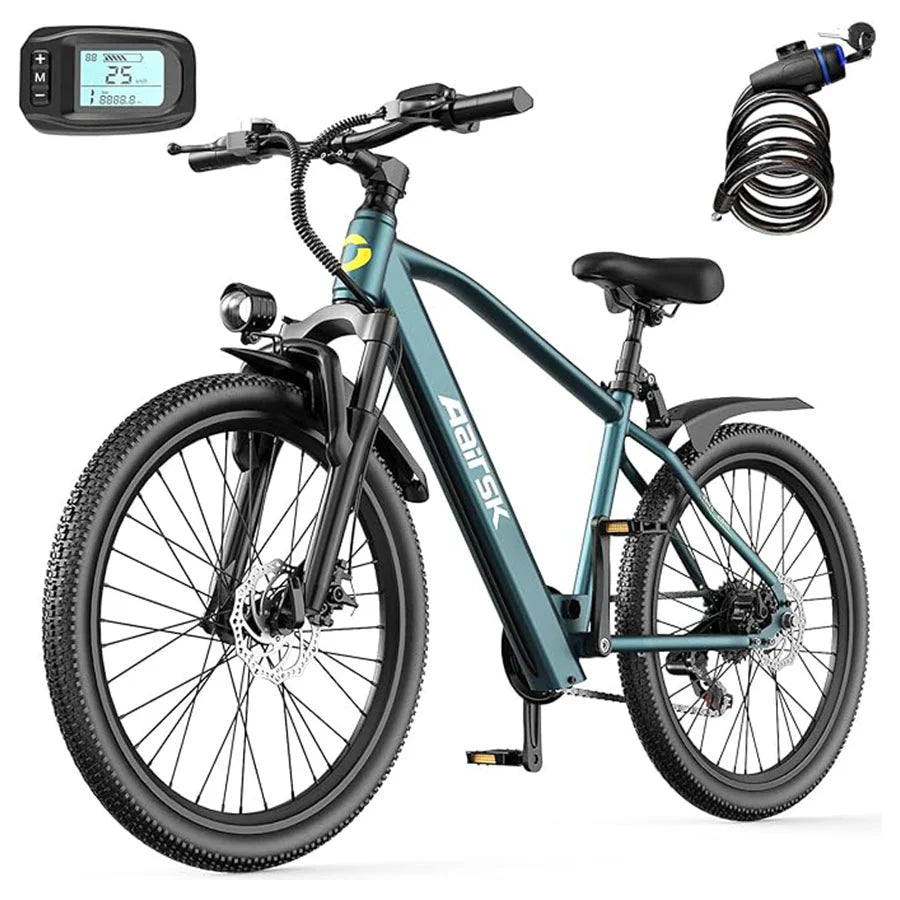 AAIRSK GT300 Electric Bike – 400W Motor | 36V 10Ah Battery | 26″ Tyres | Shimano 7-Speed | Front Suspension | Up to 65km Range | Mountain Commuter E-Bike