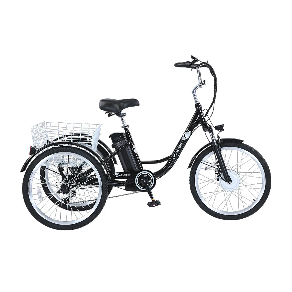 GOGOBEST GF100 Electric City Tricycle Cargo E-Bike – 350W Motor | 36V Battery (15Ah / 20Ah Variant) | 24″ Wheels | Rear Cargo Basket | Up to 90km Range | Stable 3-Wheel Utility E-Bike