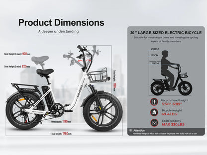 SAMEBIKE C05 Pro Electric Bike – 250W Motor | 36V 13Ah Battery | 20″ × 4.0″ Fat Tyres | Folding Step-Through E-Bike | Up to 90km Range