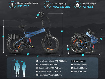 SAMEBIKE RS-A02 Pro Electric Bike – 250W Motor | 48V 15Ah Battery | 20″ × 4.0″ Fat Tyres | Folding All-Terrain E-Bike | Up to 110km Range
