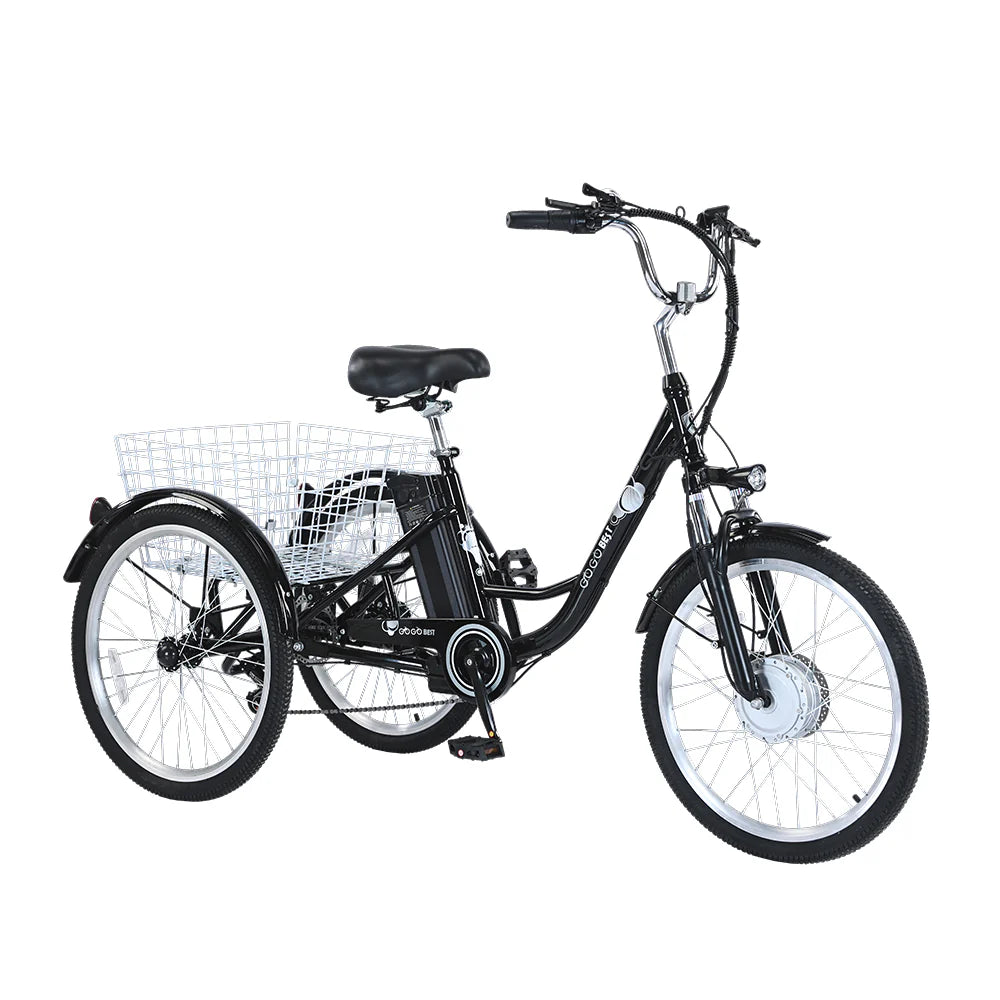 GOGOBEST GF100 Electric City Tricycle Cargo E-Bike – 350W Motor | 36V Battery (15Ah / 20Ah Variant) | 24″ Wheels | Rear Cargo Basket | Up to 90km Range | Stable 3-Wheel Utility E-Bike