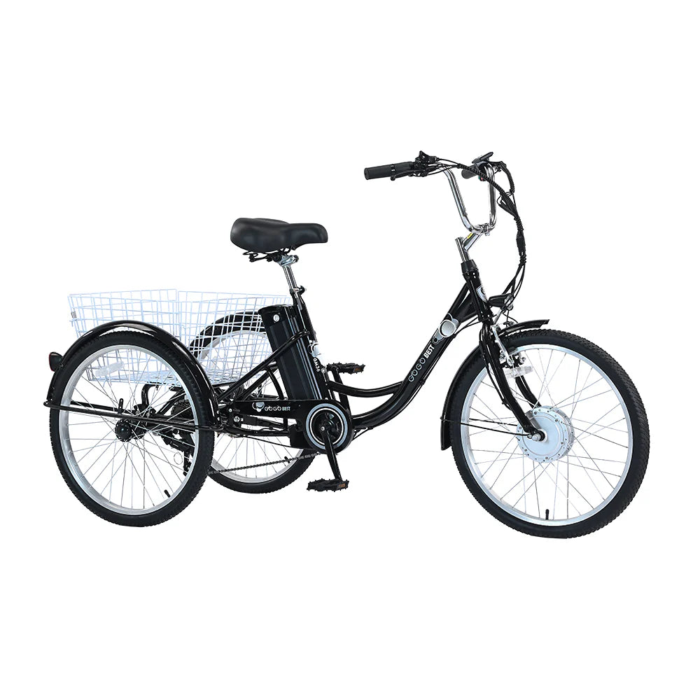 GOGOBEST GF100 Electric City Tricycle Cargo E-Bike – 350W Motor | 36V Battery (15Ah / 20Ah Variant) | 24″ Wheels | Rear Cargo Basket | Up to 90km Range | Stable 3-Wheel Utility E-Bike