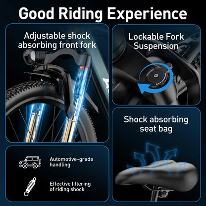 AAIRSK GT300 Electric Bike – 400W Motor | 36V 10Ah Battery | 26″ Tyres | Shimano 7-Speed | Front Suspension | Up to 65km Range | Mountain Commuter E-Bike