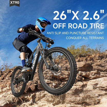 AAIRSK XT9 Electric Mountain Bike – 1500W Peak Motor | 48V 17.5Ah Battery | 26″ × 4.0″ Fat Tyres | Full Suspension | Hydraulic Brakes | Up to 90km Range | All-Terrain E-Bike