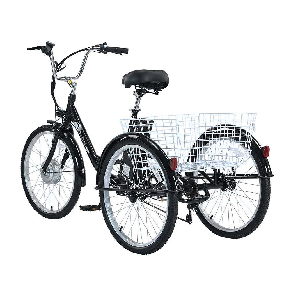 GOGOBEST GF100 Electric City Tricycle Cargo E-Bike – 350W Motor | 36V Battery (15Ah / 20Ah Variant) | 24″ Wheels | Rear Cargo Basket | Up to 90km Range | Stable 3-Wheel Utility E-Bike