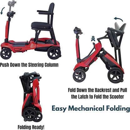 Folding Mobility Scooter – 24V 270W Motor | 24V 10Ah Removable Lithium Battery | Lightweight 18kg Frame | Up to 10 Mile Range | Portable Travel Mobility Scooter