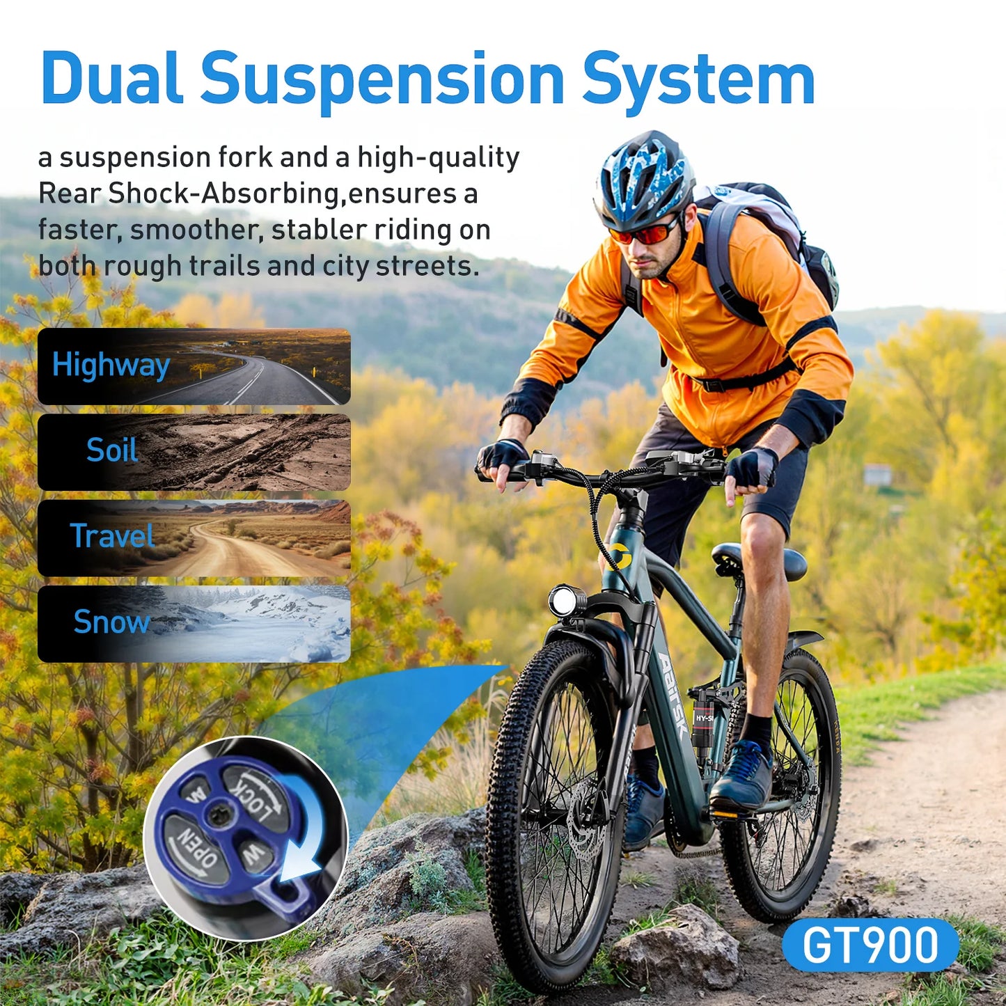 AAIRSK GT900 Electric Mountain Bike – 750W Peak Motor | 48V 15Ah Battery | 26″ × 4.0″ Fat Tyres | Hydraulic Brakes | Up to 80km Range | All-Terrain E-Mountain Bike