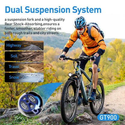 AAIRSK GT900 Electric Mountain Bike – 750W Peak Motor | 48V 15Ah Battery | 26″ × 4.0″ Fat Tyres | Hydraulic Brakes | Up to 80km Range | All-Terrain E-Mountain Bike