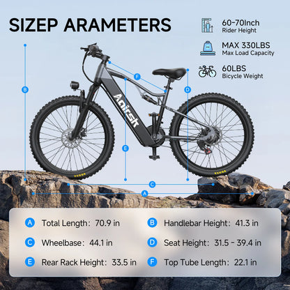 AAIRSK XT9 Electric Mountain Bike – 1500W Peak Motor | 48V 17.5Ah Battery | 26″ × 4.0″ Fat Tyres | Full Suspension | Hydraulic Brakes | Up to 90km Range | All-Terrain E-Bike