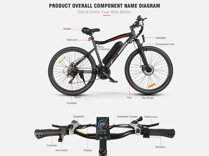 SAMEBIKE SY26-II Electric Bike – 250W Motor | 36V 13Ah Battery | 55Nm Torque | 26″ Tyres | Dual Suspension | Up to 90km Range | Urban Commuter MTB