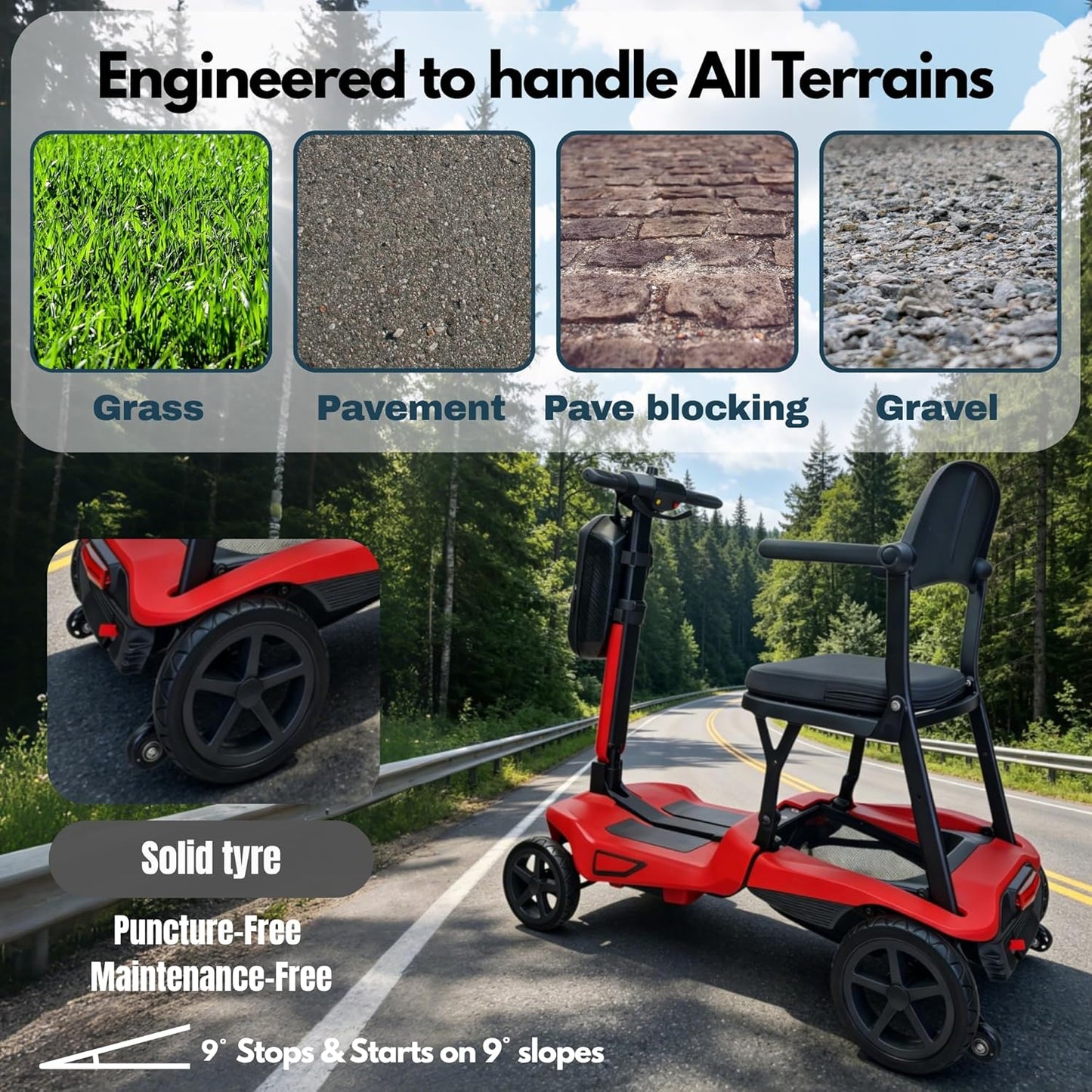 Folding Mobility Scooter – 24V 270W Motor | 24V 10Ah Removable Lithium Battery | Lightweight 18kg Frame | Up to 10 Mile Range | Portable Travel Mobility Scooter