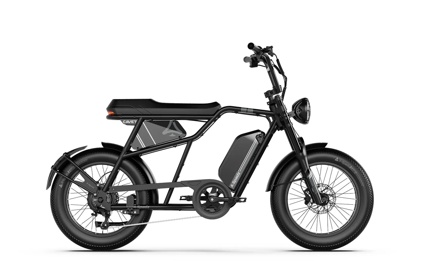 A-SPADZ CAVET Air Electric Bike – 250W Motor | 48V 15.6Ah Battery | 20″ × 4.0″ Fat Tyres | Café Racer Style | Up to 100km Range | UK Legal E-Bike