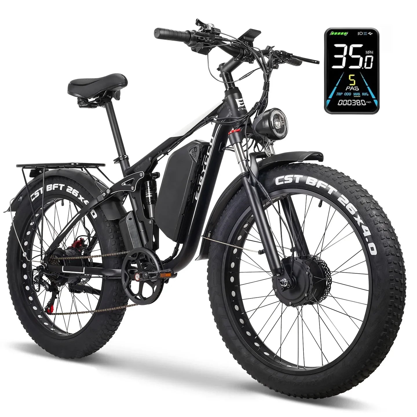 E-BYCCO EB7 Pro Electric Bike – 1000W Dual Motor | 52V 23Ah Battery | 26″ Fat Tyres | Full Suspension | Up to 55km/h High-Performance E-Bike