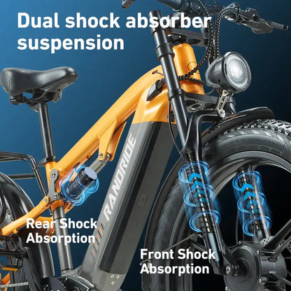 RANDRIDE YX80M-2 Dual Motor Electric Bike – 2000W Dual Motors | 48V 20Ah Battery | 26″ × 4.0″ Fat Tyres | Hydraulic Brakes | Full Suspension E-Mountain Bike