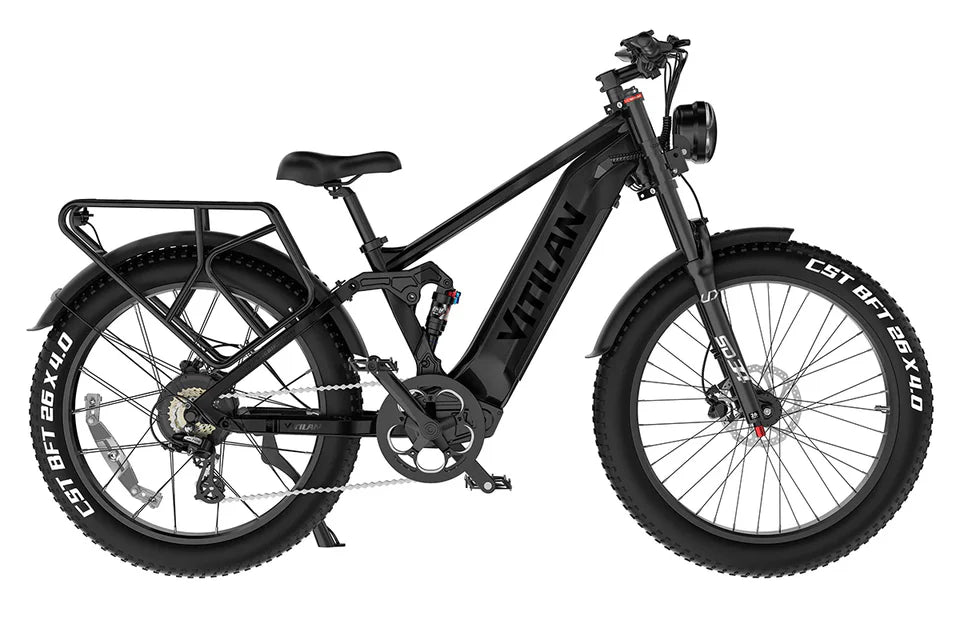VITILAN T7 Full Suspension Electric Bike – 1000W Motor | 48V 20Ah Samsung Battery | Full Suspension | 26″ Fat Tyres | All-Terrain Mountain E-Bike