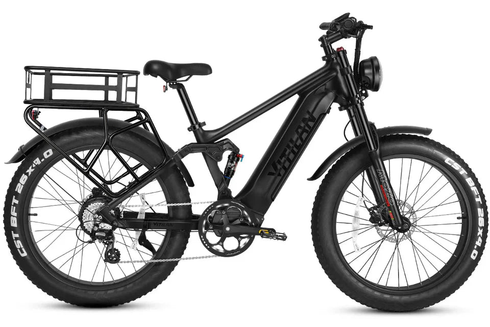 VITILAN T7 Full Suspension Electric Bike – 1000W Motor | 48V 20Ah Samsung Battery | Full Suspension | 26″ Fat Tyres | All-Terrain Mountain E-Bike