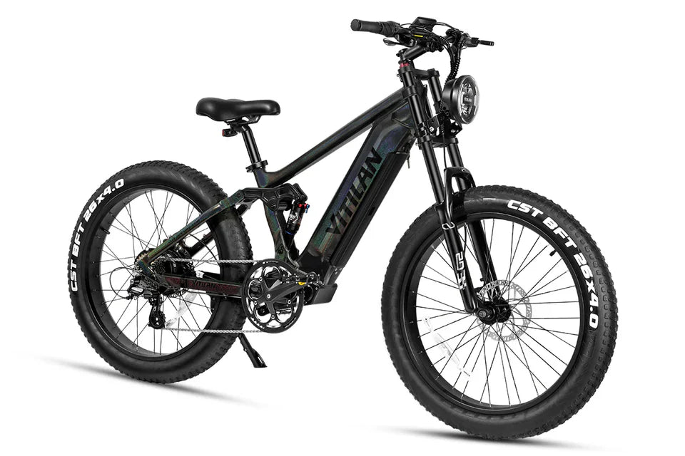 VITILAN T7 Full Suspension Electric Bike – 1000W Motor | 48V 20Ah Samsung Battery | Full Suspension | 26″ Fat Tyres | All-Terrain Mountain E-Bike