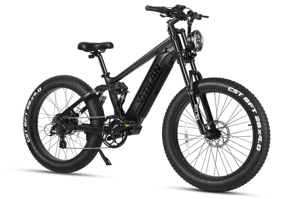 VITILAN T7 Full Suspension Electric Bike – 1000W Motor | 48V 20Ah Samsung Battery | Full Suspension | 26″ Fat Tyres | All-Terrain Mountain E-Bike