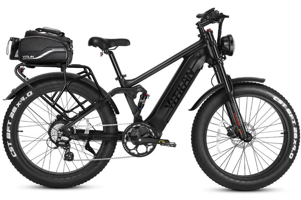 VITILAN T7 Full Suspension Electric Bike – 1000W Motor | 48V 20Ah Samsung Battery | Full Suspension | 26″ Fat Tyres | All-Terrain Mountain E-Bike