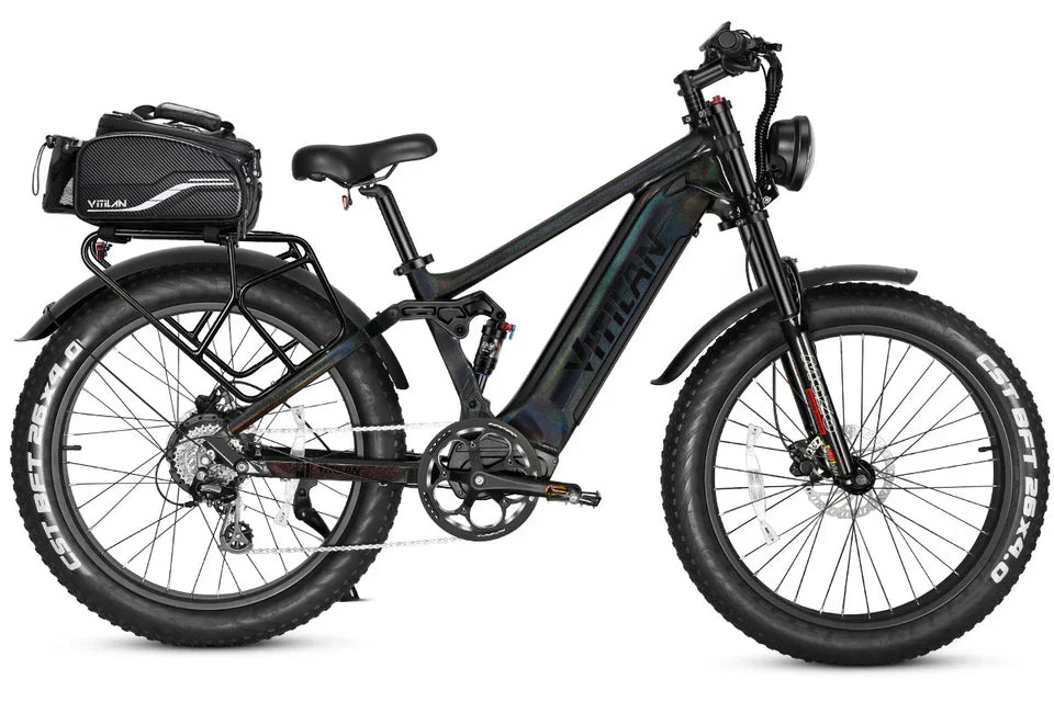 VITILAN T7 Full Suspension Electric Bike – 1000W Motor | 48V 20Ah Samsung Battery | Full Suspension | 26″ Fat Tyres | All-Terrain Mountain E-Bike