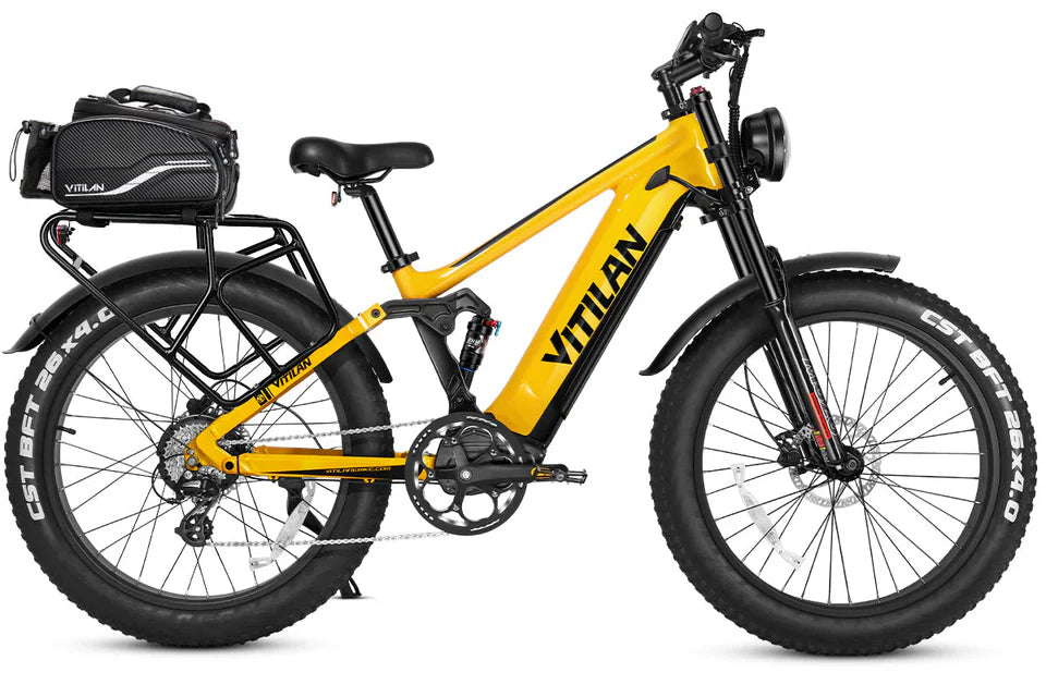 VITILAN T7 Full Suspension Electric Bike – 1000W Motor | 48V 20Ah Samsung Battery | Full Suspension | 26″ Fat Tyres | All-Terrain Mountain E-Bike