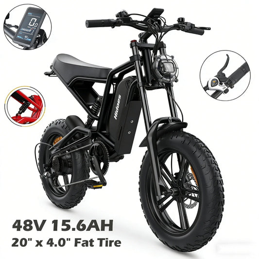 Hidoes B6 Electric Bike – 250W Motor | 48V 15.6Ah Battery | 20″×4″ Fat Tires | Hydraulic Disc Brakes | Retro Moped Style