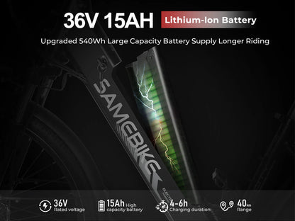SAMEBIKE RS-A01 Pro Urban Electric Bike – 250W Motor | 36V 15Ah Battery | 55Nm Torque | 27.5″ Tyres | Up to 110km Range | City Commuter E-Bike