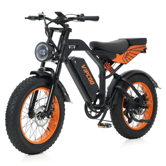 VIPCOO VM6 Fat Tire Electric Bike – 750W Motor | 48V Battery | 20″×4″ Tires | Shimano 7-Speed | Hydraulic Disc Brakes | Retro Moped Style