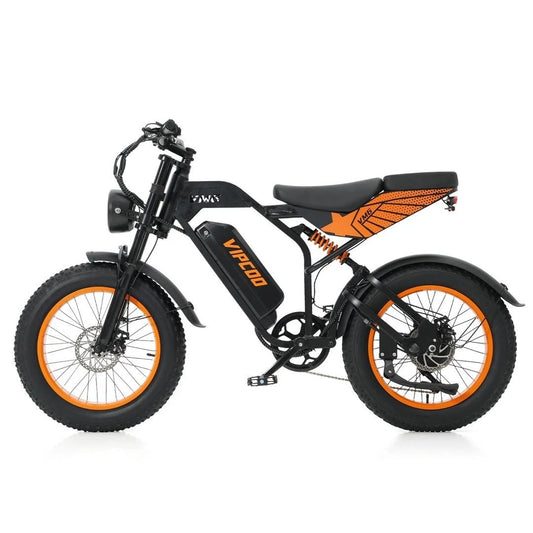 VIPCOO VM6 Fat Tire Electric Bike – 750W Motor | 48V Battery | 20″×4″ Tires | Shimano 7-Speed | Hydraulic Disc Brakes | Retro Moped Style