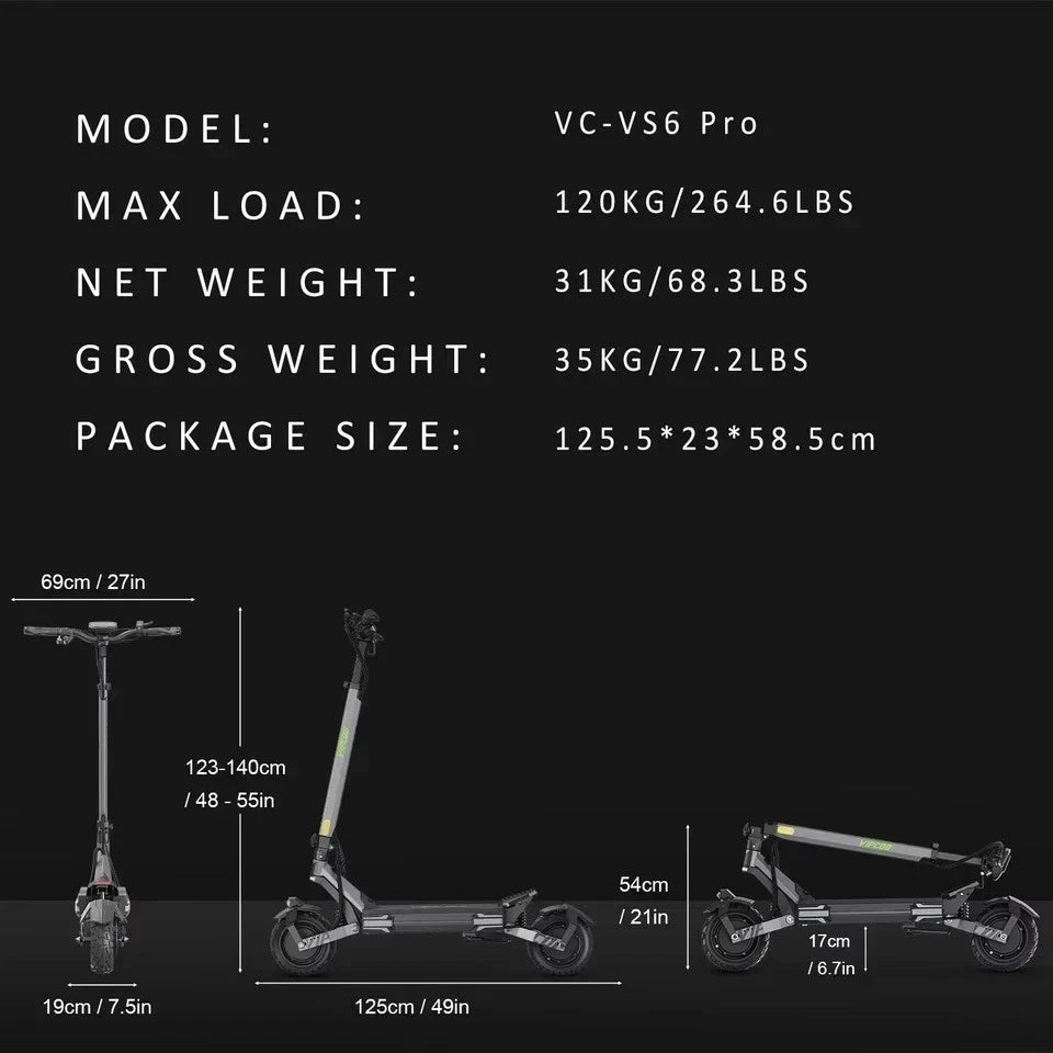 VIPCOO VS6 Pro Performance Electric Scooter – 2400W Motor | 52V 20.8Ah Battery | Disc Brakes | Adult Off-Road Scooter | 50–65 km Range