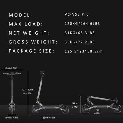 VIPCOO VS6 Pro Performance Electric Scooter – 2400W Motor | 52V 20.8Ah Battery | Disc Brakes | Adult Off-Road Scooter | 50–65 km Range