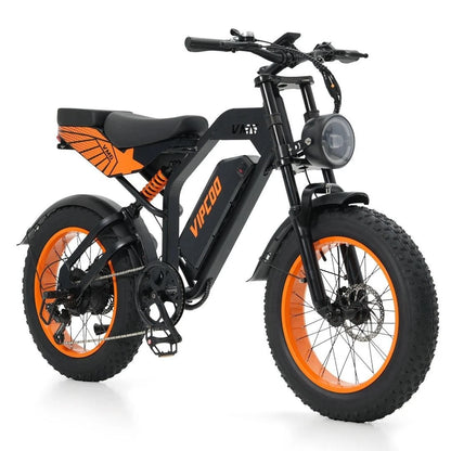 VIPCOO VM6 Fat Tire Electric Bike – 750W Motor | 48V Battery | 20″×4″ Tires | Shimano 7-Speed | Hydraulic Disc Brakes | Retro Moped Style