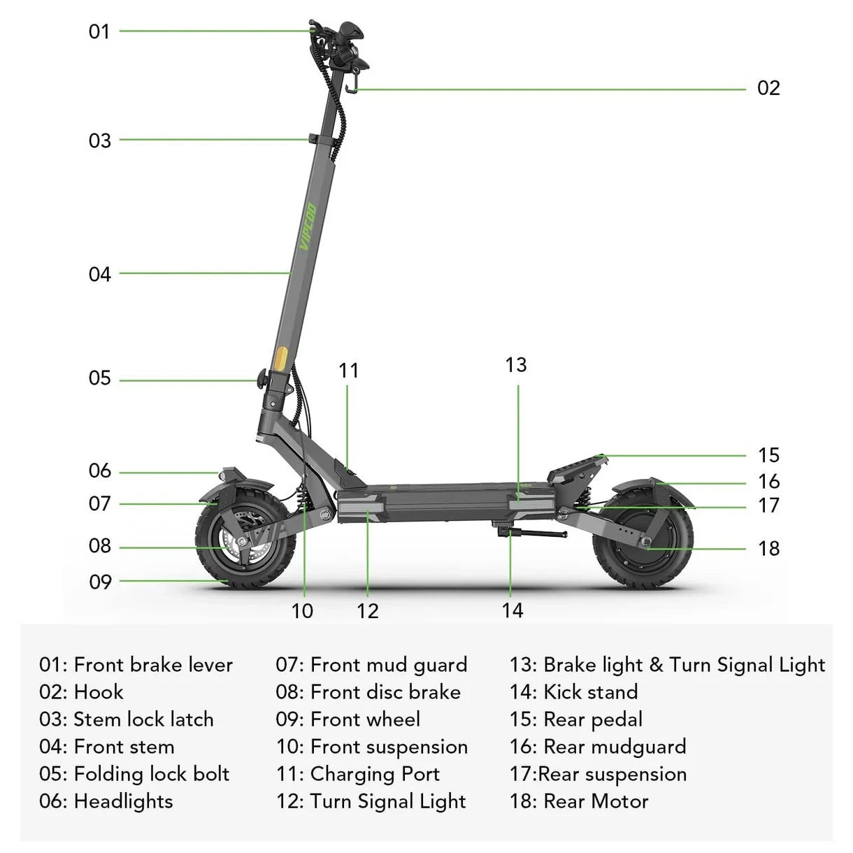 VIPCOO VS6 Fat-Tire Electric Scooter – 1000W Motor | 48V 18.2Ah Battery | 10″ Tires | Disc Brakes | 40-55 km Range | Adult Off-Road E-Scooter
