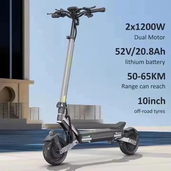 VIPCOO VS6 Pro Performance Electric Scooter – 2400W Motor | 52V 20.8Ah Battery | Disc Brakes | Adult Off-Road Scooter | 50–65 km Range