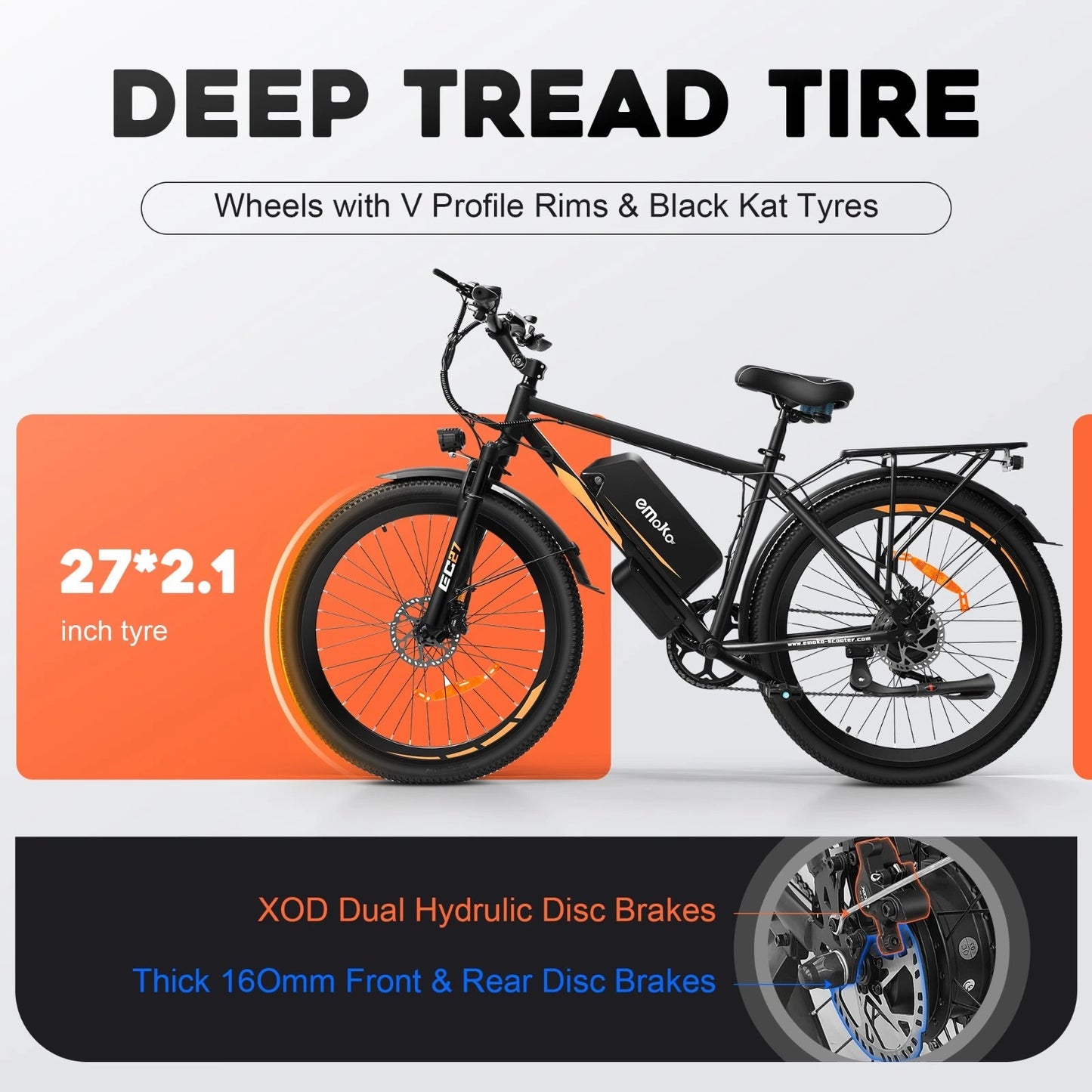 EMOKO EC27 Electric Bike – 250W Motor | Dual 48V 17.5Ah Battery | 27.5″ Hybrid Tires | 150km Long Range | Delivery/Commuter E-Bike