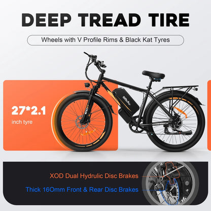 EMOKO EC27 Electric Bike – 250W Motor | Dual 48V 17.5Ah Battery | 27.5″ Hybrid Tires | 150km Long Range | Delivery/Commuter E-Bike