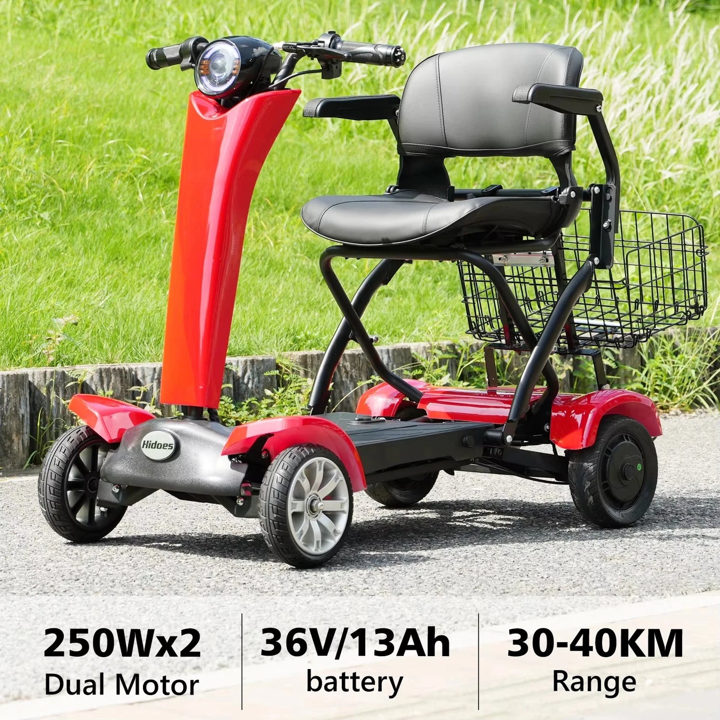 Hidoes P1 Foldable Quad Scooter – 250W Motor | 36V Battery | 14″ Tires | Lightweight Adult Electric Scooter