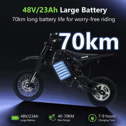 VIPCOO H3 Electric Dirt Bike – 3500W Motor | 48V 23Ah Battery | Off-Road Cruiser