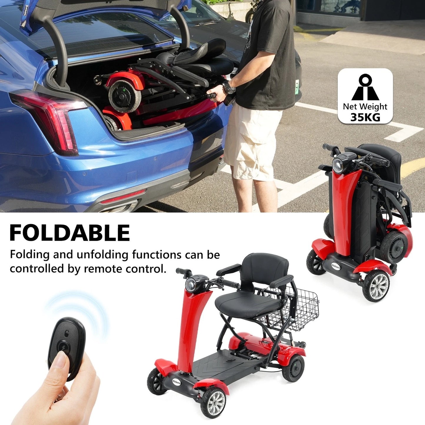 Hidoes P1 Foldable Quad Scooter – 250W Motor | 36V Battery | 14″ Tires | Lightweight Adult Electric Scooter
