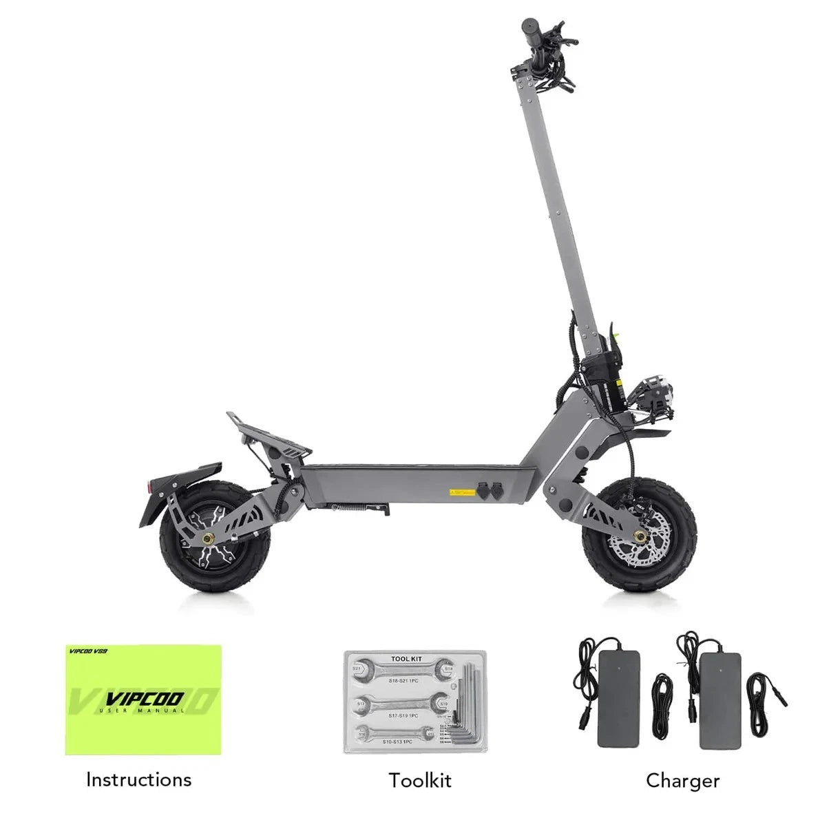 VIPCOO VS9 Dual Motor Electric Scooter – 60V 26Ah Battery | 11″ Off-Road Tires | Dual Suspension | High-Speed Adult E-Scooter | 3600W Long Range