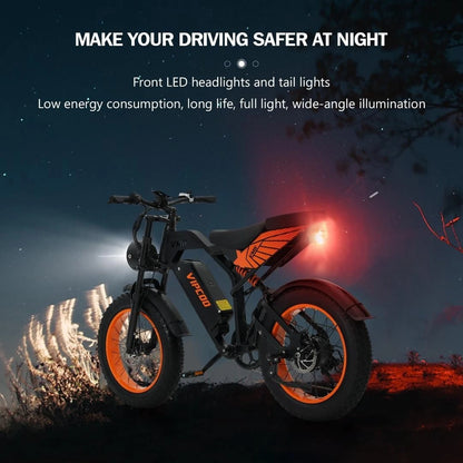 VIPCOO VM6 Fat Tire Electric Bike – 750W Motor | 48V Battery | 20″×4″ Tires | Shimano 7-Speed | Hydraulic Disc Brakes | Retro Moped Style