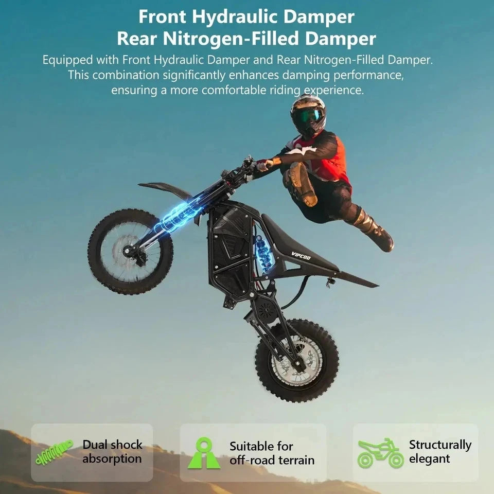 VIPCOO H3 Electric Dirt Bike – 3500W Motor | 48V 23Ah Battery | Off-Road Cruiser