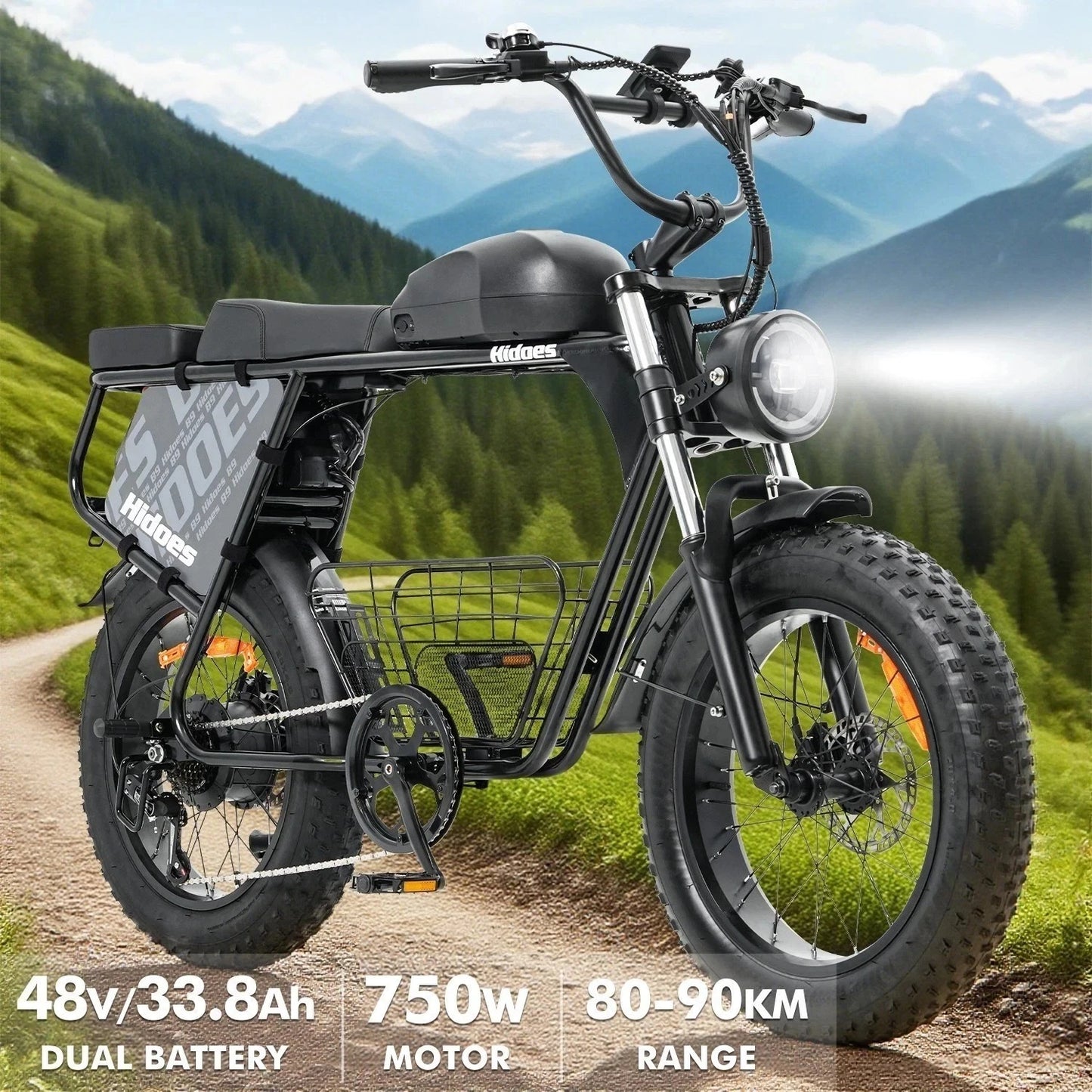 Hidoes B9 Electric Bike – 250W Motor | 48V 33.8Ah Dual Battery | 20″×4″ Fat Tires | Hydraulic Disc Brakes | 150 km Range