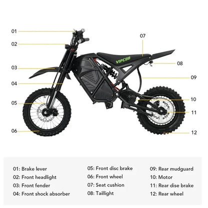 VIPCOO H3 Electric Dirt Bike – 3500W Motor | 48V 23Ah Battery | Off-Road Cruiser